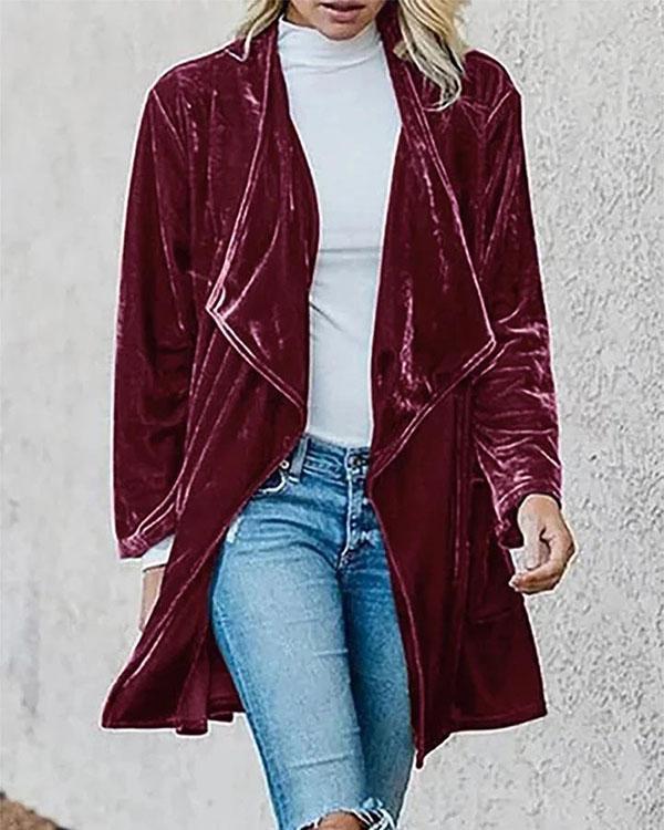 Women'S Long Sleeve Velvet Casual Plain Outerwear