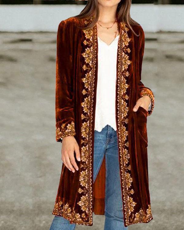 Loose Velvet Cardigan With Pockets