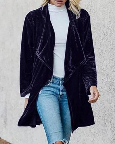 Women'S Long Sleeve Velvet Casual Plain Outerwear