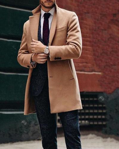 Men's Fashion Business Mid Length Blazer Office Casual Winter Coat