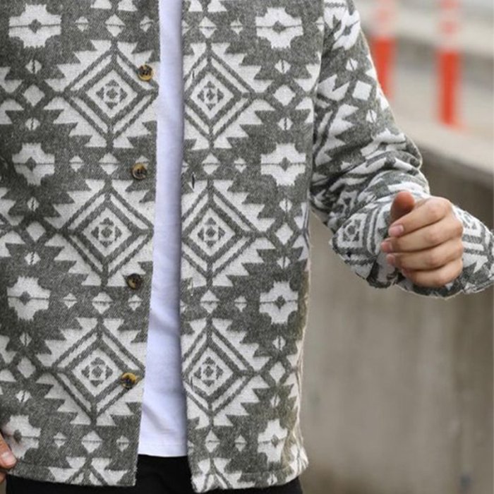 Lapel Brushed Ethnic Totem Shirt Jacket