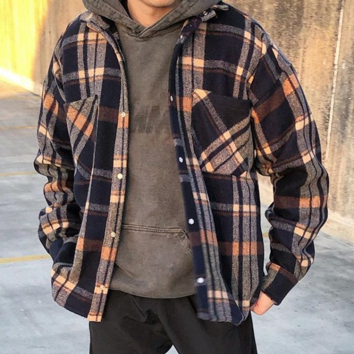 Street fashion casual plaid texture pocket jacket