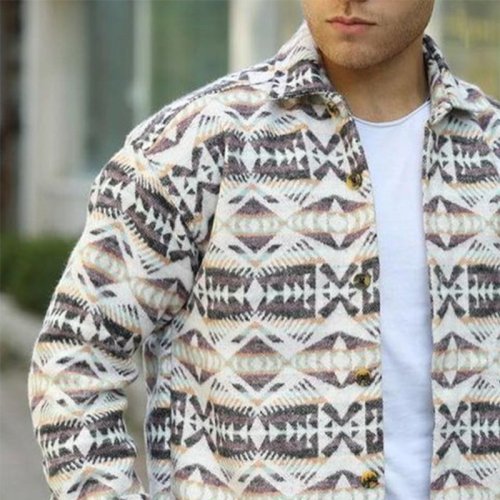 Lapel Brushed Ethnic Totem Shirt Jacket