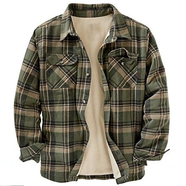 Men Plaid Lamb Cashmere Retro Shirt