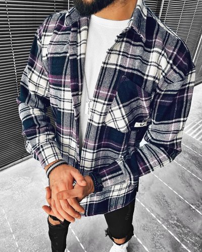 Checked Textured Lapel Long Sleeve Top Jacket