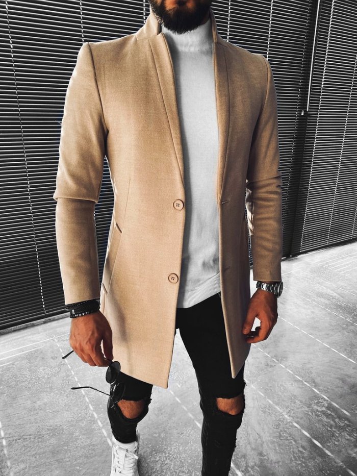 Men's fashion solid color stand collar jacket coat