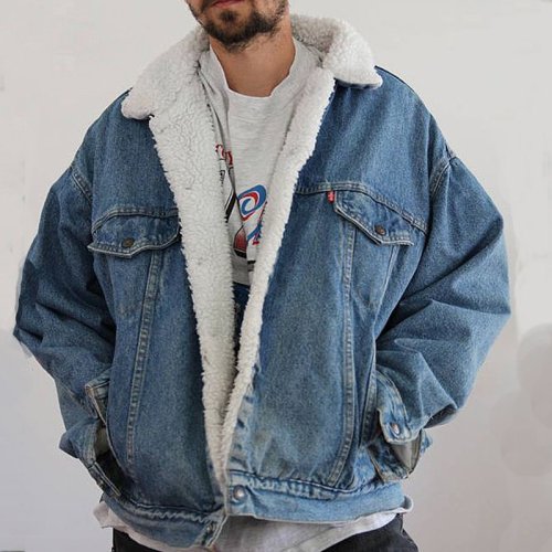 Streetwear Wool Collar Long Sleeve Denim Jacket