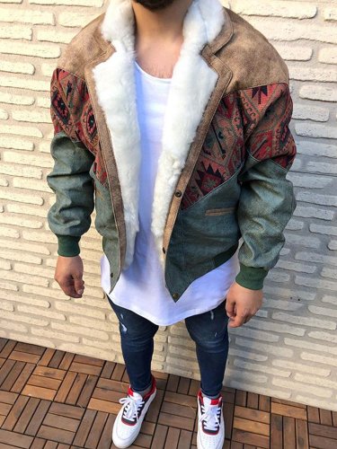 Fashion Splicing Plush Printed Color Single-breasted Jacket TT025