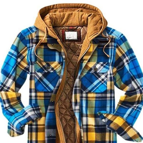 Men's Checkered Textured Winter Thick Hooded Jacket