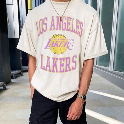 NBA Basketball Los Angeles Lakers Retro Print T-shirt