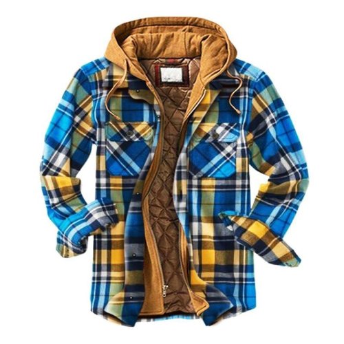 Men's Checkered Textured Winter Thick Hooded Jacket