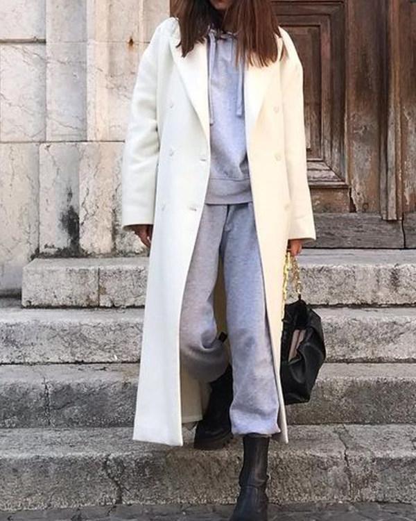 Solid Color Pocket White Color Coat