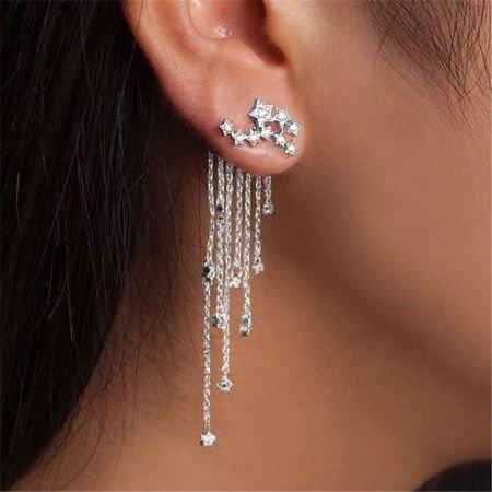 Tassel Design Shining Star Alloy Rhinestone Women Earrings 2 PCS