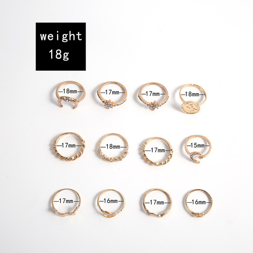 Fashion Star Moon12PCS Ring Set