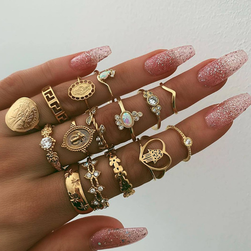 Vintage Cross 15PCS Ring Set