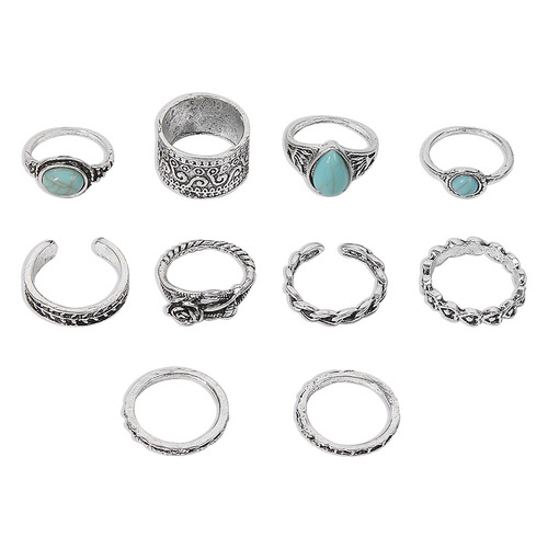 Retro Totem Ethnic Style 10PCS Ring Set