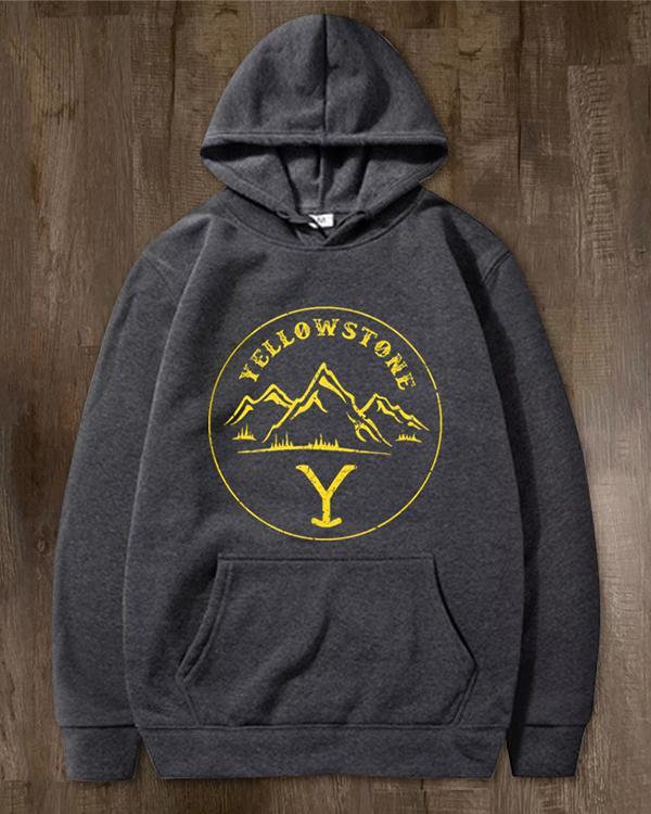 Men Yellowstone Print Hoodie Fleece Sweatshirt