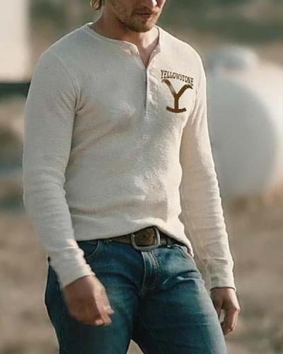 Men's Yellowstone Long Sleeve Slim Print Cotton Shirt & Tops