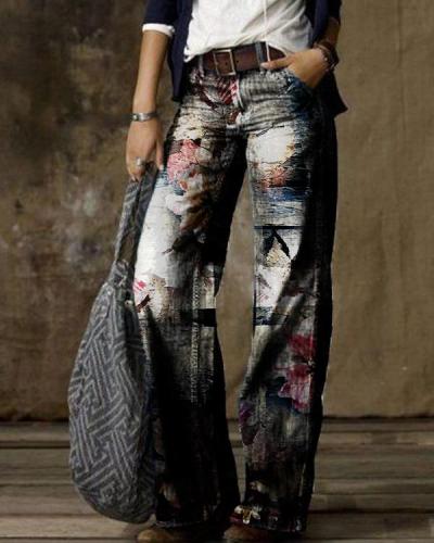 Casual Vintage Floral Printed Pants S-5XL