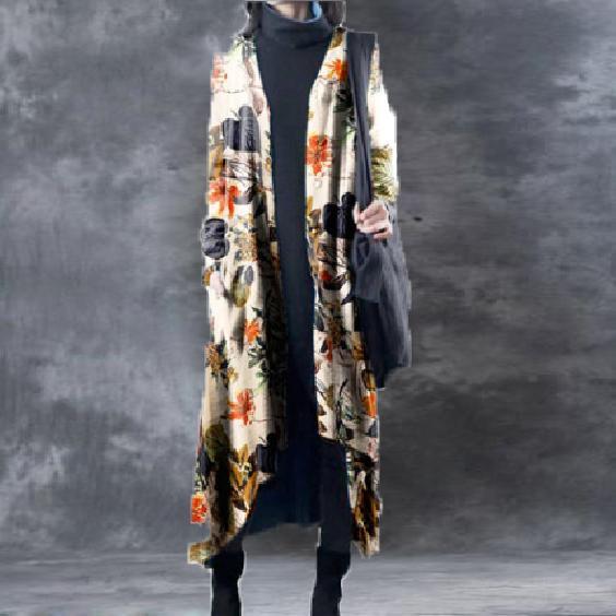 Cotton and Linen Printed Coat S-5XL