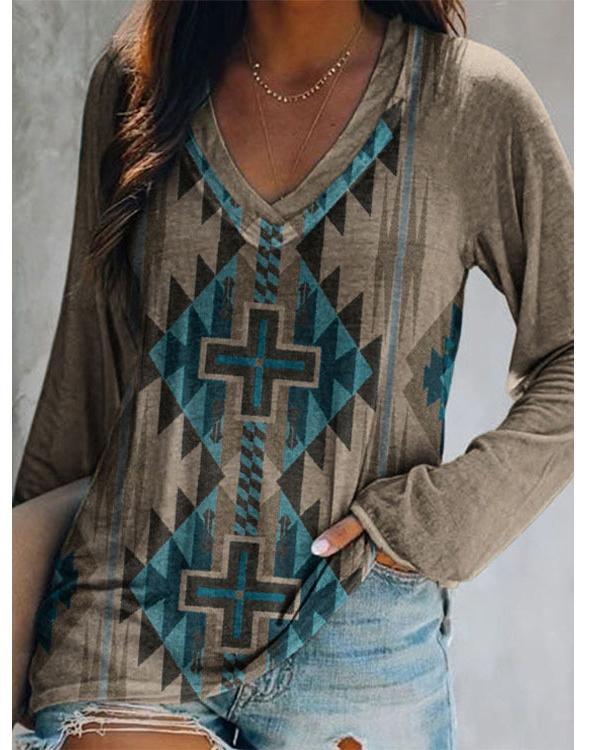 Women's Ethnic Style Printed Long-sleeved Tops S-5XL