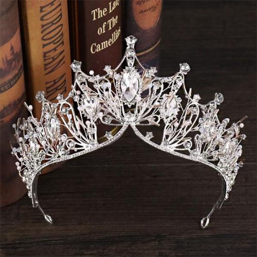 Luxury Vintage Silver Big Crown Baroque Crystal Crown Wedding Hair Ornaments Headbands Bride Tiaras and Crowns