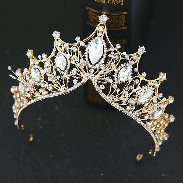 Luxury Vintage Silver Big Crown Baroque Crystal Crown Wedding Hair Ornaments Headbands Bride Tiaras and Crowns