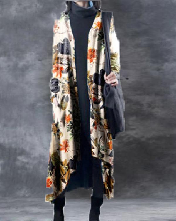 Cotton and Linen Printed Coat S-5XL