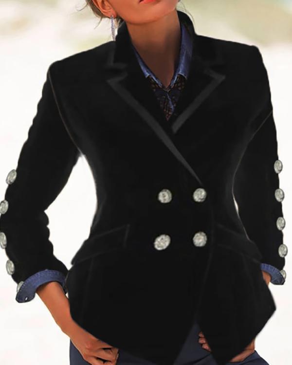 Women Velvet Short Button Outerwear S-3XL