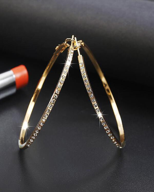 Shiny Rhinestone Classic Big Hoop Earrings