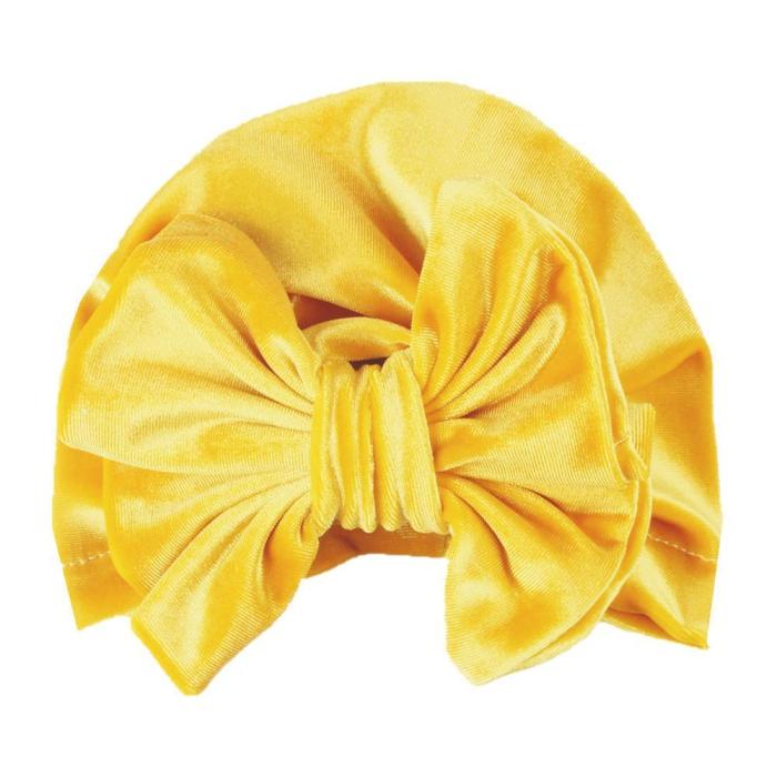 Children's golden velvet Indian hat bow baby hat