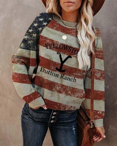 American Flag Yellowstone Dutton Ranch Print Sweatshirt S-3XL