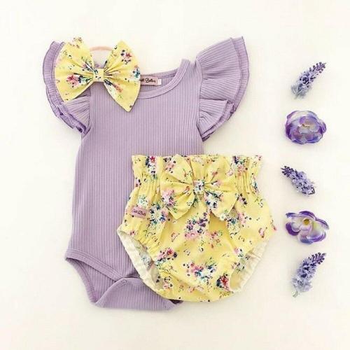 3-piece Baby Flower Cotton Suit