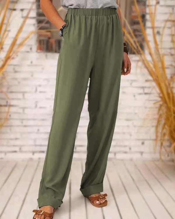 Women's Solid Color Elastic Waist Long Loose Casual Straight-leg Pants S-4XL