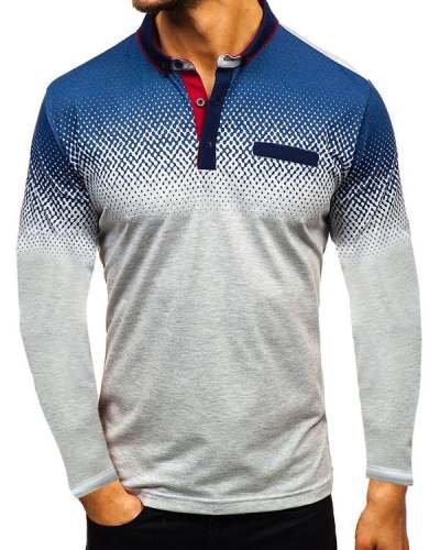 Men's Printed Long Sleeve Polo T-Shirts M-XXXL