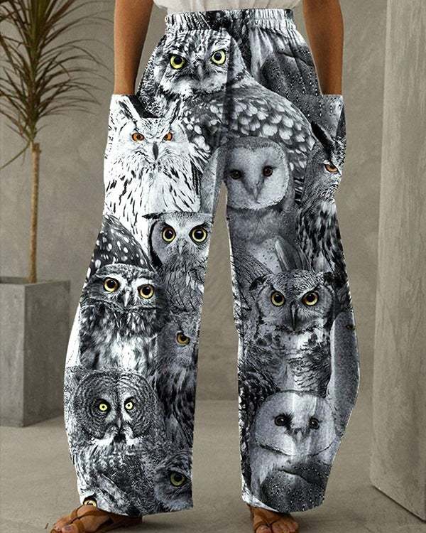 Women's Vintage Owl Print Loose Pants S-5XL