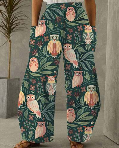 Women's Vintage Owl Print Loose Pants S-5XL