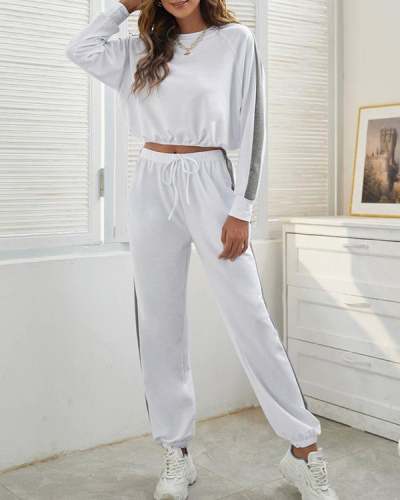 Women's Solid  Long-sleeved Loose Casual Suit S-XL