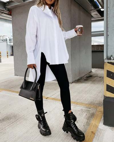 Casual Lapel Irregular Long Sleeve Top S-3XL