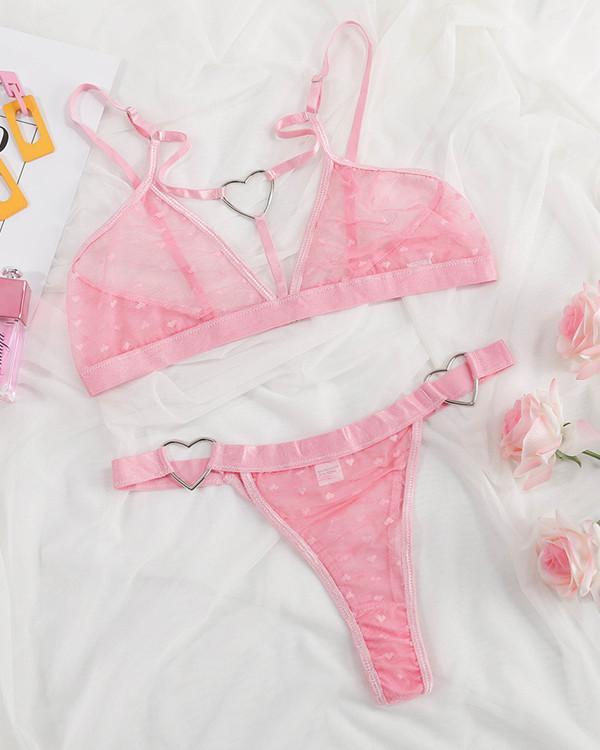 Sweet Pink Love Lace Lingerie Set