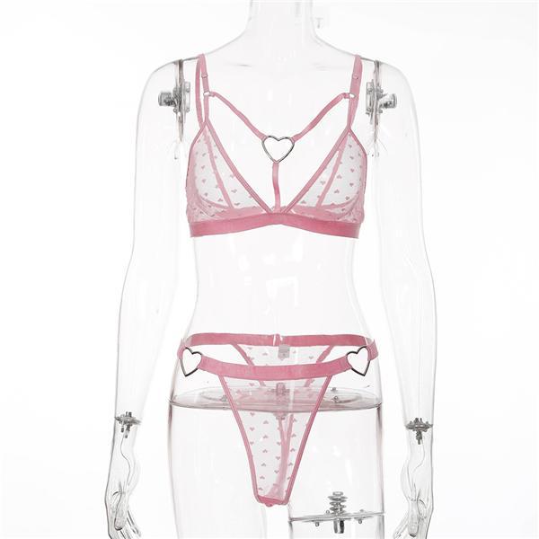 Pink Lace Detail Bralette & Panties Set