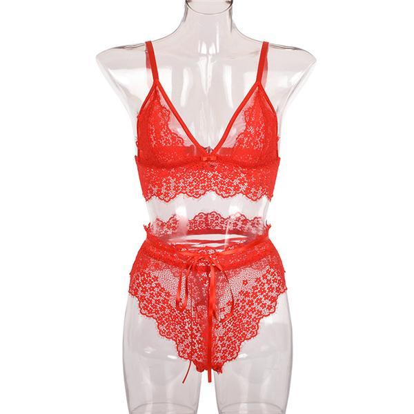 Sexy White Red Lace Detail Bralette & Panties Set