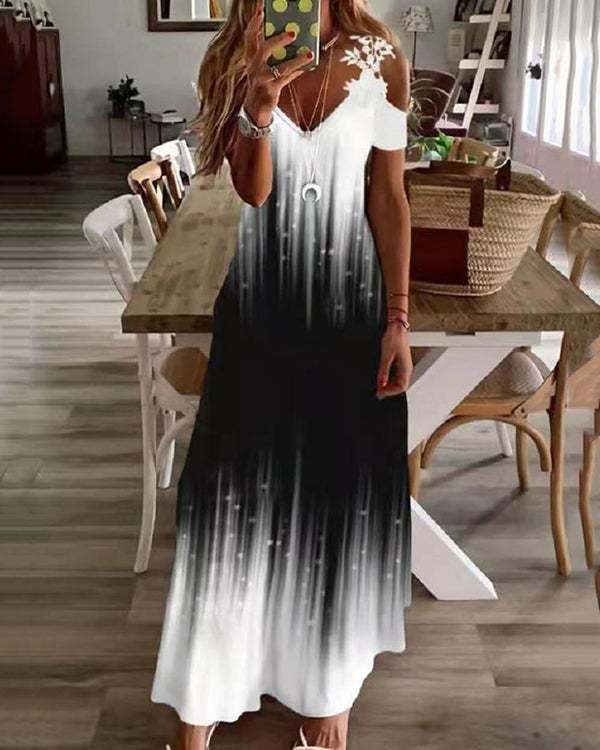Casual Sling Print Long Dress Black