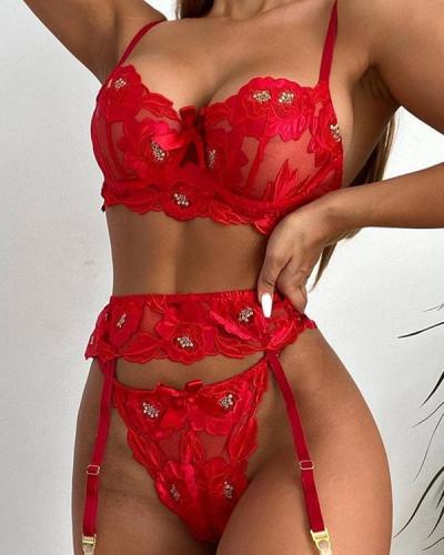 Red Rose Lace Lingerie Set