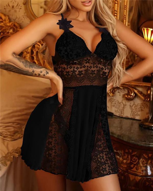 Lace Hollow Out Cross Backless Babydoll