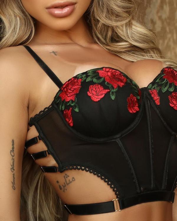 Floral Embroidery Lingerie Bra Set Sexy Underwear