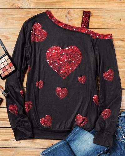 Off Shoulder Long Sleeve Heart Top