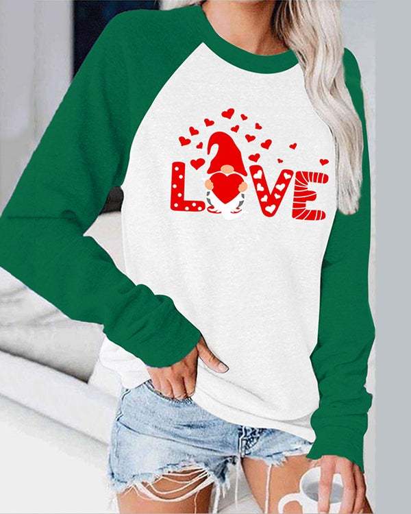 Valentine's Day Crew Neck Panel Long Sleeve Top