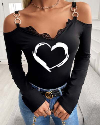 Off Shoulder Long Sleeve Heart Top