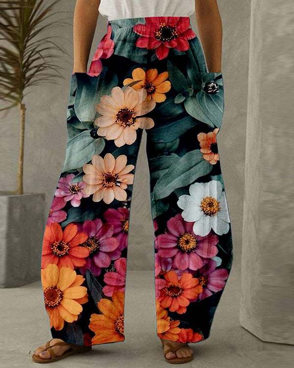 Floral Print Retro Casual Loose Pants S-5XL